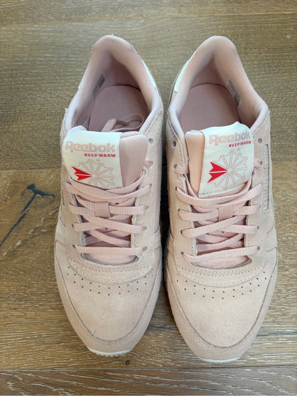 Reebok Women's Pink Suede Sneakers with Subtle Red Logo